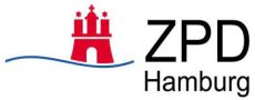 Logo mit rotem Hamburg Wappen und schwarzem Schriftzug ZPD Hamburg