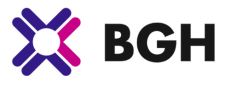 Schwarze Schrift BGH und Lila Pinkes Symbol daneben.